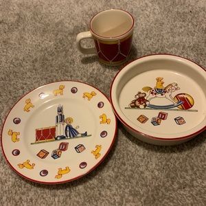 Tiffany and Co, Masons of England baby dish, baby plate, shallow plate and mug.